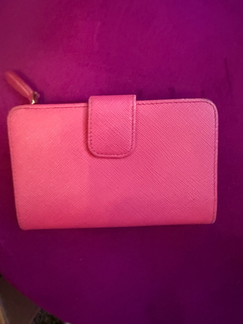 Prada Hot Pink Saffiano Leather Zip Wallet with Gold Logo - Picture 2 of 11